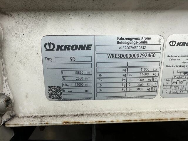 Krone 280cm inside height / liftaxle / palletbox / BPW+drumbrakes / NL-trailer / APK: 01-2027 Krone 280cm inside height / liftaxle / palletbox / BP...