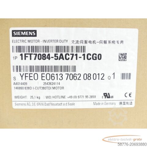 Control unit Siemens 1FT7084-5AC71-1CG0 Synchronmotor SN:YFE0E0613706208012 - ! -