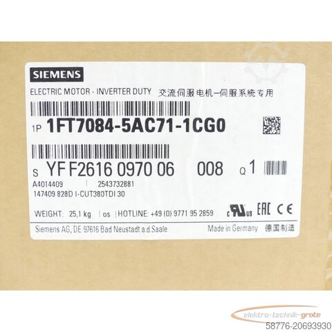 Control unit Siemens 1FT7084-5AC71-1CG0 Synchronmotor SN:YFF2616097006008 - ! -