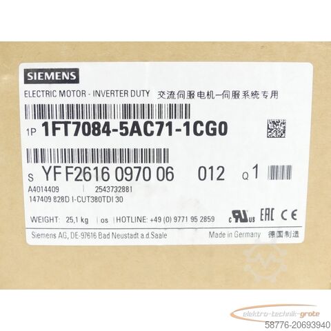 Control unit Siemens 1FT7084-5AC71-1CG0 Synchronmotor SN:YFF2616097006012 - ! -