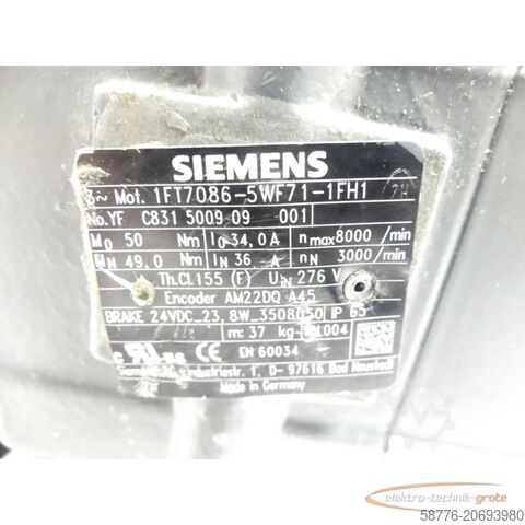 Control unit Siemens 1FT7086-5WF71-1FH1 Synchronmotor SN: YFC831500909001 ohne Encoder