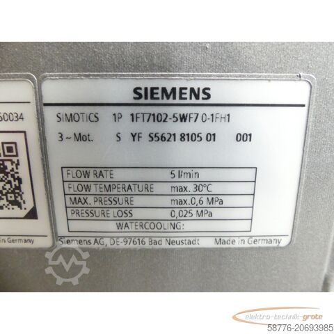 Control unit Siemens 1FT7102-5WF70-1FH1 Motor SN:YFS5621810501001--