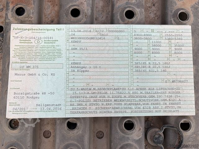 Kippauflieger Kempf 3-axle aluminium tipper semi-trailer