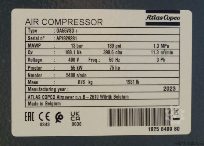 Screw compressor GA55VSD+ Atlas Copco GA55VSD+