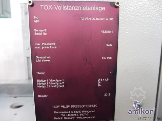 Fully automatic punch rivet system without robotic tongs TOX TZ-VSN