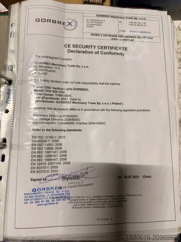 Two-column vertical turning lathe GORBREX TKV 525 CNC