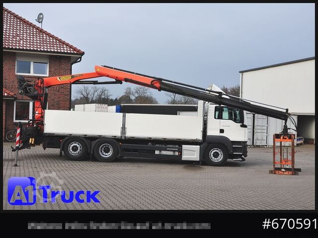 Flatbed truck MAN TGS 26.440,  Kran PK20.501L Lenkachse,