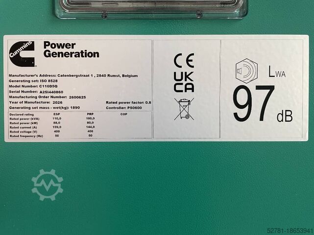 Generator set Cummins C110D5Q - 110 kVA Generator - DPX-18509-Q