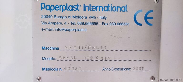 Lamination installation PAPERPLAST PAPERPLAST DRY 70 - 102, Samal 102X114;