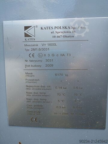 1700 Liter Kates ATEX Kohlenstoffstahl-Paddelmischer, doppelwandig (mit Mantel) KATES 1,700 LITRE