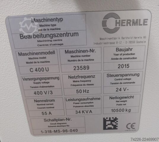 Vertical machining center HERMLE C 400 U