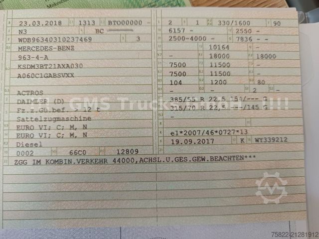 LKW-Fahrgestell MERCEDES-BENZ Actros 1845 / Retarder / Standklima / Big Speace