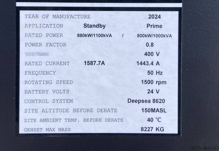 Generator set Cummins KTA38-G5 - 1.100 kVA Generator - DPX-18814