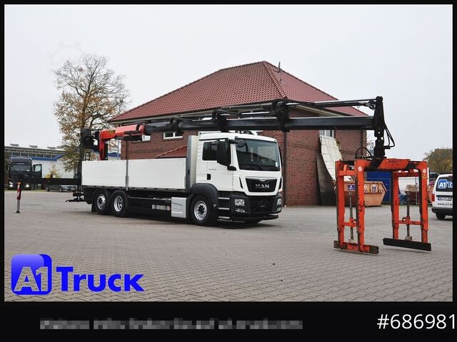 Flatbed truck MAN TGS 26.440,  Kran PK23.001L, 16m, Lenkachse