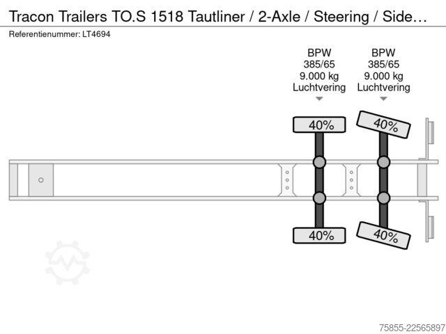 Curtain sided Tracon Trailers TO.S 1518 Tautliner / 2-Axle / Steering / Sideb...