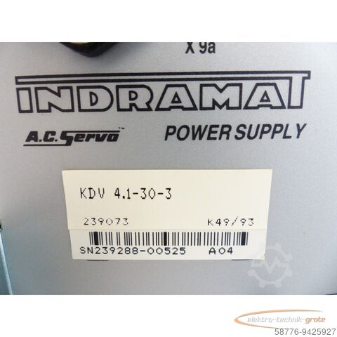 Component Indramat KDV 4.1-30-3 Power Supply SN: 239288-00525