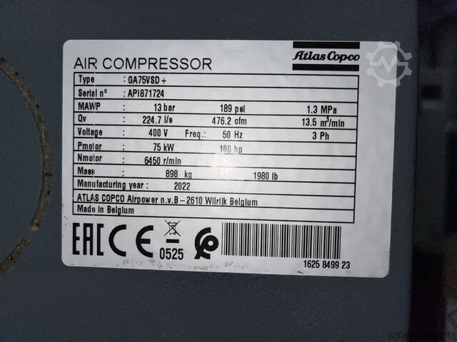 Screw compressor Atlas Copco GA75VSD+