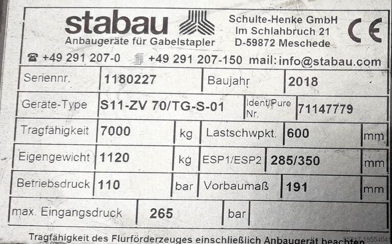 Zinkenverstellgerät Stabau S11 - ZV 70 / TG-S-01