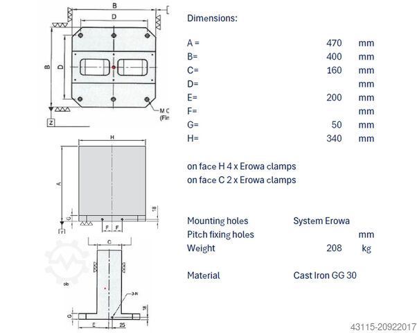 Double side tooling column with Erowa EROWA ER-051145 FL-AA0324