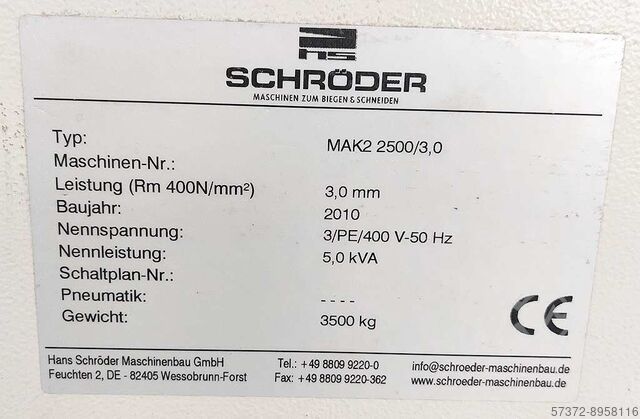 Schwenkbiegemaschine Schröder MAK2 2500/3,0