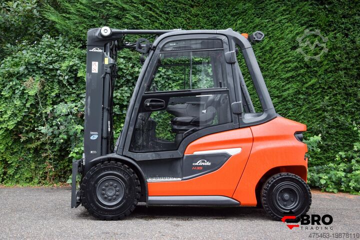 Four-wheel forklift Linde H35D-01 1202 Triplex Container Spec