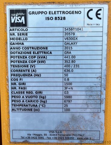 Used generator set VISA V630GX – 6 VISA V630GX