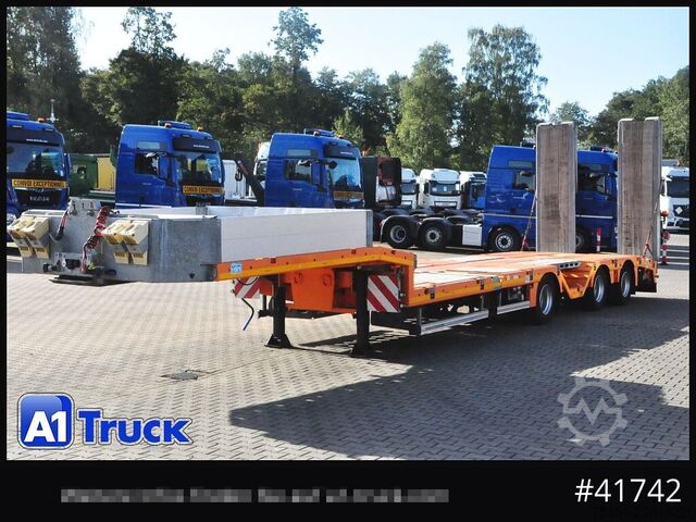 Tieflader-Sattelauflieger FAYMONVILLE Max 100, Tele, hydr. Rampen Radmulden Lenkachse,