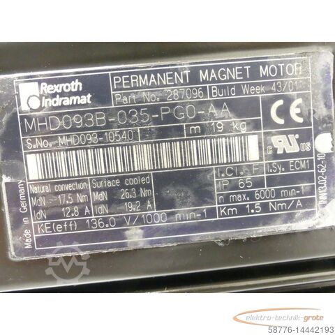Steuerung Indramat MHD093B-035-PG0-AA Motor . 287096 SN MHD093-10540 - generalüberh