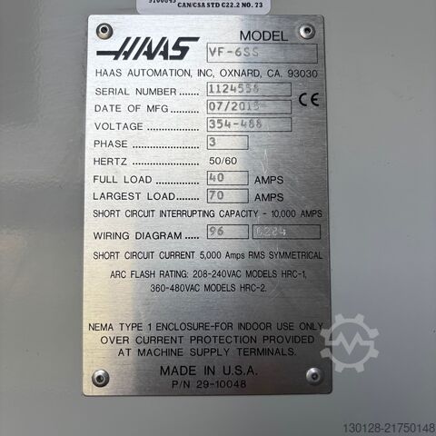 Vertical machining center Haas VF-6SS
