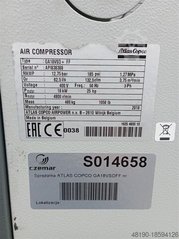 Screw compressor Atlas Copco GA18VSDFF PLUS
