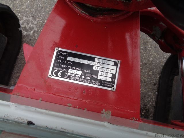 Mini excavator TAKEUCHI TB 219 SW hydr. GL + 2 x TL