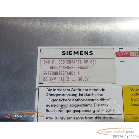 Component Siemens 6FC5203-0AB20-0AA0 Bedientafel 0P 032 E Stand A