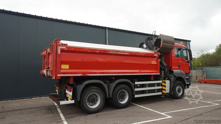 Crane truck MAN TGS 28.400 6X6 2 SIDE TIPPER WITH HMF 1643 CRAN...