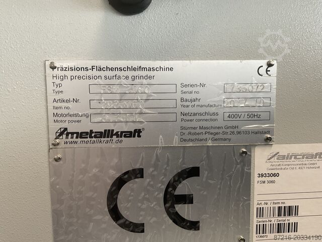 Flachschleifmaschine METALLKRAFT FSM 3060