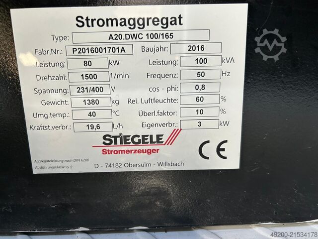 Stromerzeuger Stiegele A20.DWC 100/165