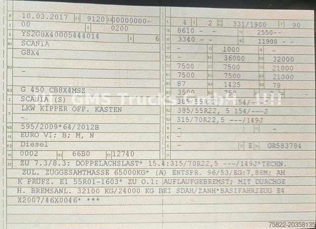 Kipper LKW SCANIA G450 / ISO Thermo Mulde / 8X4 / Opti Cruise