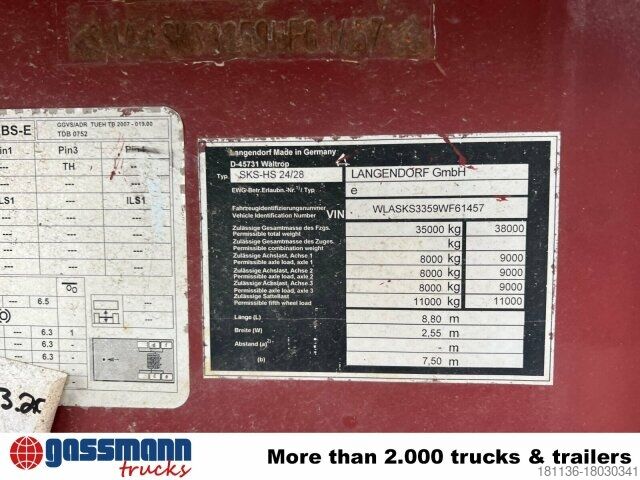Tipper semitrailer Langendorf SKS-HS 24/28, Stahlmulde ca. 24m³, Liftachse