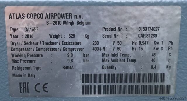 Schraubenkompressor GA15FF Atlas Copco GA15FF
