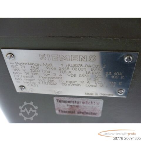 Control unit Siemens 1HU3078-0AC01-Z Permanent-Magnet-Motor SN: E9F66544902001