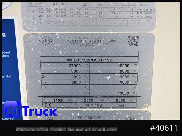 Silo semitrailer FELDBINDER EUT 55,3, 7 Kammern Futter Feed, Lenkachse, Alufelgen,