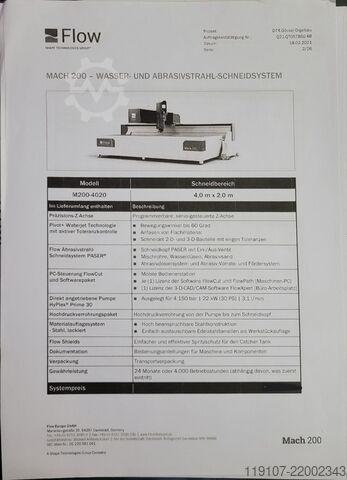 Waterjet cutting machine Flow Mach 200 4020
