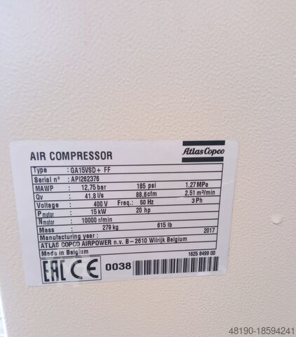 Screw compressor Atlas Copco GA15VSDFF PLUS