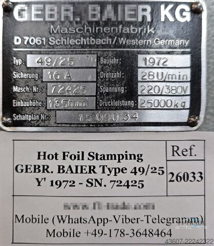 Prägepresse / Hot Foil Stamping Press GEBA BAIER 49/25