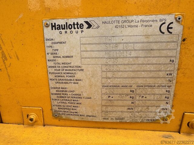 Haulotte Star 10 Electric Mast Lift / Vertical Boom Lift, 10m working height, year 2012 HAULOTTE Star 10 Electric Masthoogwerker / Vertical Boom lift 10M werkhoogte 2012