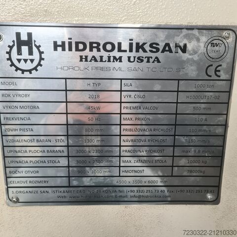 Hydraulische Presse Hidroliksan H1000