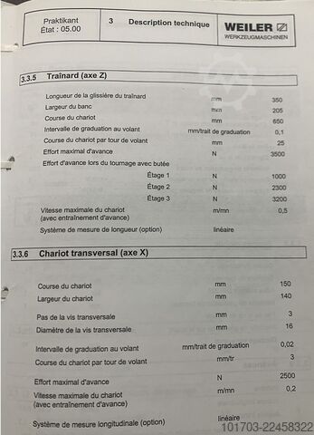 Parallele Drehmaschine WEILER Praktikant 160 B
