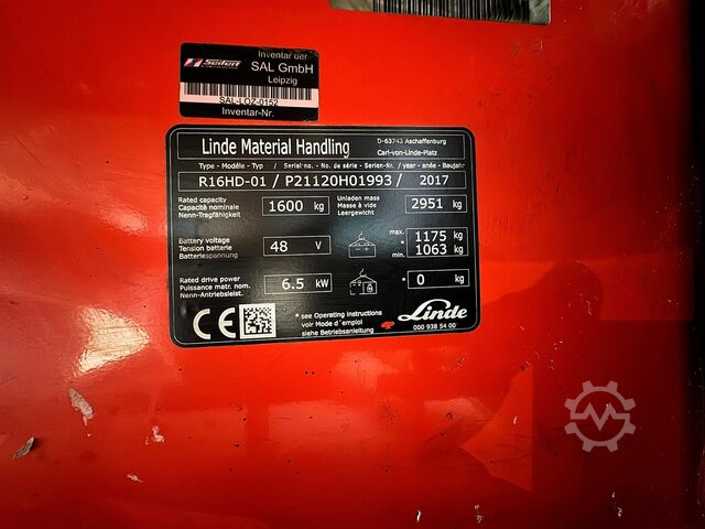 S+UVV 09/27 3rd + 4th inspection, electric, 8,479 operating hours Linde R 16HD