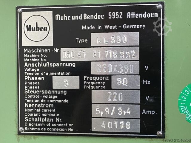 Lochstanze, Exzenterstanze, Mechanische Stanzmaschine MUHR & BENDER - MUBEA KL 350 / 203