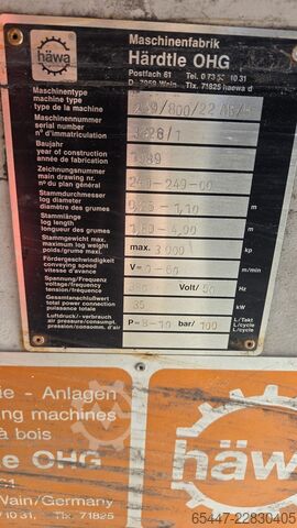 Entrindungsmaschine für Rundholz HÄWA 249/800/22 AB/H hawa 249/800/22 AB/H
