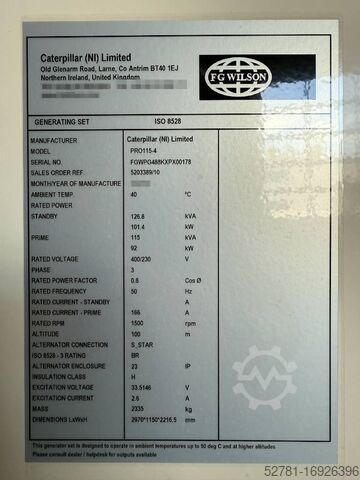 Generator set FG Wilson PRO115-4 - 115 kVA Genset Stage V - DPX-16046